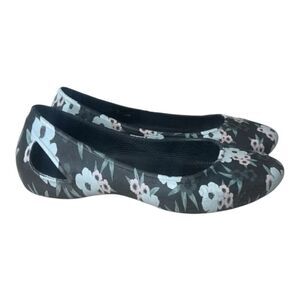 Crocs Kade Black Tropical Floral Ballet Flat Shoes Size 5 Sienna Comfort Women